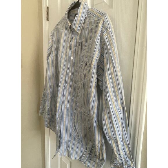 Men's Ralph Lauren Blue/YellowStripe LS Button Down Shirt - Size 16.5 Large, A69 - Picture 4 of 8